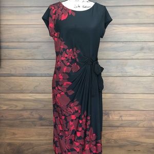 Maternity Dress Boat Neck Side Tie Floral BlackRed